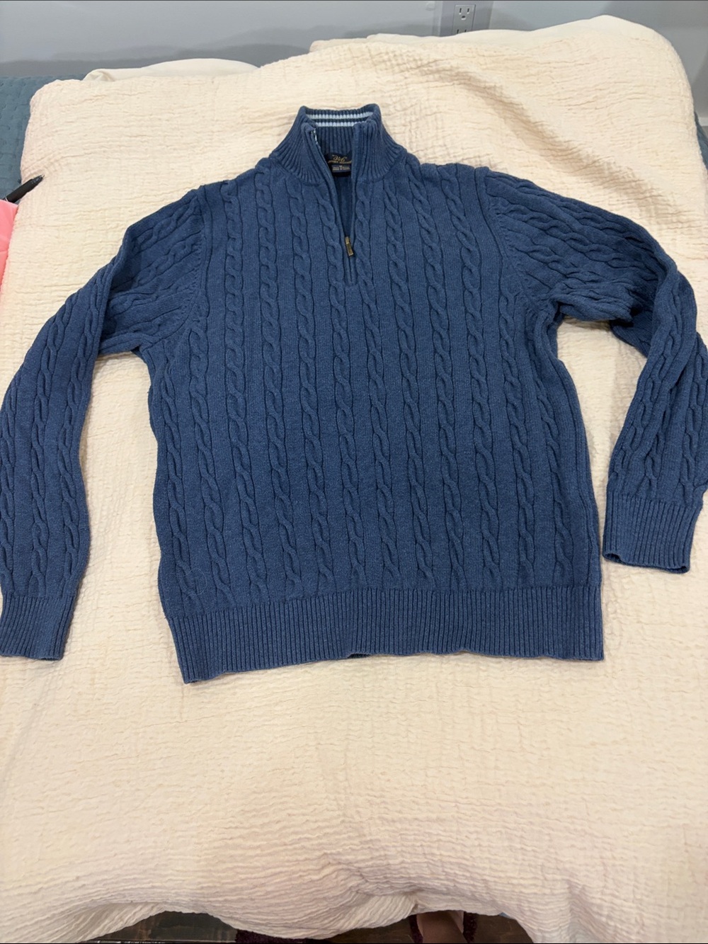 Brooks Brothers Navy Cable-Knit Quarter-Zip Sweater